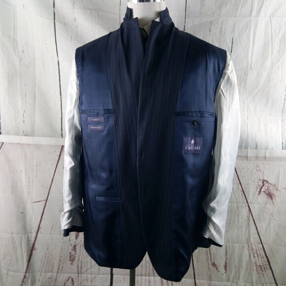 Stafford Tailored Culture Classic Fit 46R Wool 2 Buttn Blue Striped Suit Blazer - Picture 8 of 12